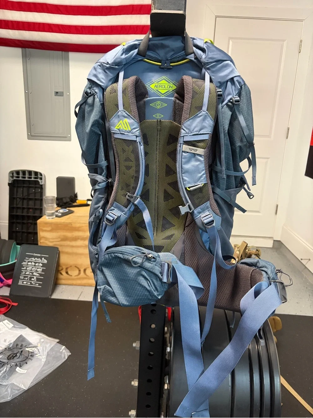 Gregory Men's Blue and Gray Hiking Backpack with Lime Accents